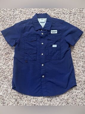 Southern Boy Navy Short-Sleeve Button Front Fishing Shirt Size 6